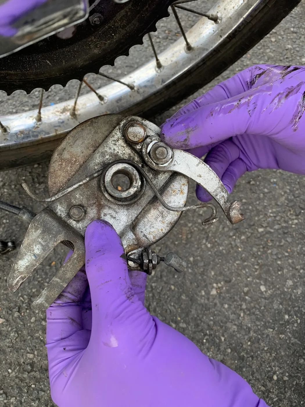 The broken rear brake on the Puch Maxi